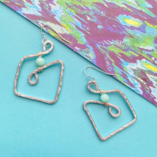 Margot Potter's Soft Square Earrings - , Contemporary Wire Jewelry, Loops, Wire Loop, Wrapped Wire Loop, repeat all steps for second earring